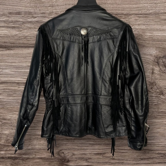 Harley Davidson Women's Heavy Leather Western Fringe Jacket Medium Made In USA - Picture 4 of 11